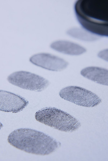 A sheet of black inked fingerprints.