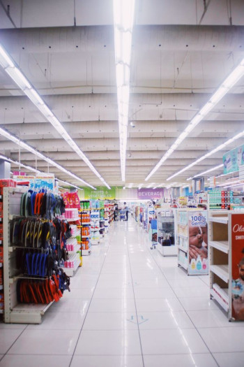 A long shot of a large retail store